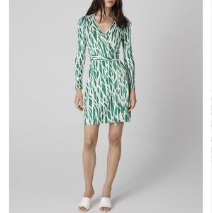 Diane Von Furstenberg Silk Jersey New Jeanne Wrap Dress Twigs Green